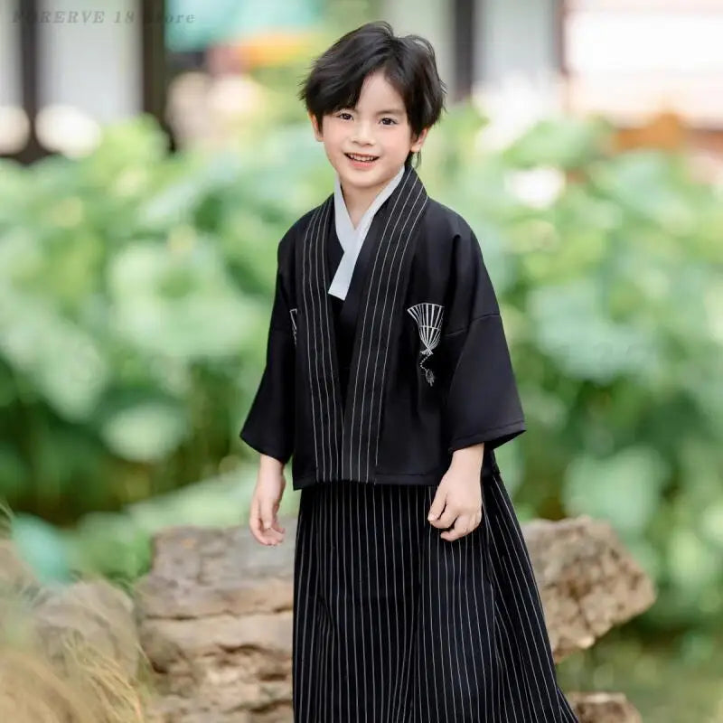 Kids Japanese Traditional Costume Kimono Children's Samurai Clothes Boys Cardigan Kimono Sets Child Stage Performance Clothing