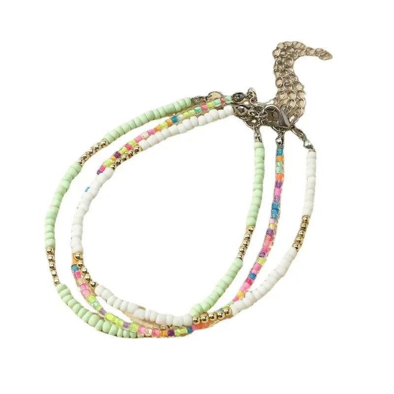 3Pcs/Set Bohemian Colorful Beaded Beads Anklets for Women Summer Ocean Beach Handmade Ankle Bracelet Foot Leg Beach Chain Gift