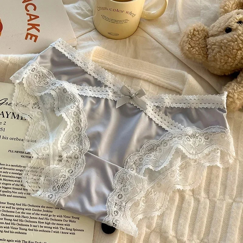 French Lace Underwear Pure Cotton Crotch Satin Sexy Triangle Panties Women's Innerwear Comfortable Breathable Ladies Briefs