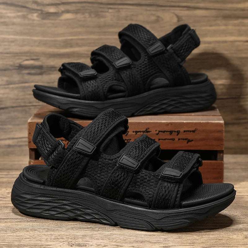 Sandals and casual shoes for men in summer, classic black breathable comfortable thick sole hot selling and explosive thick sole