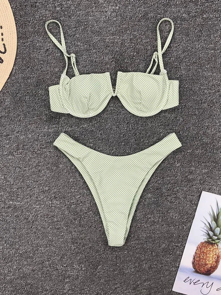 2025 New Sexy V Neck Bikini Swimwear Women Two Pieces Swimsuit Push Up Bikini Set Brazilian Bathing Suit Beachwear Swimming Suit