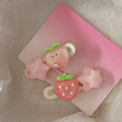 Women's Hair Accessories Kawaii Pink Hairpin Star Peach Strawberry Sweet Girls Bangs Clip Side