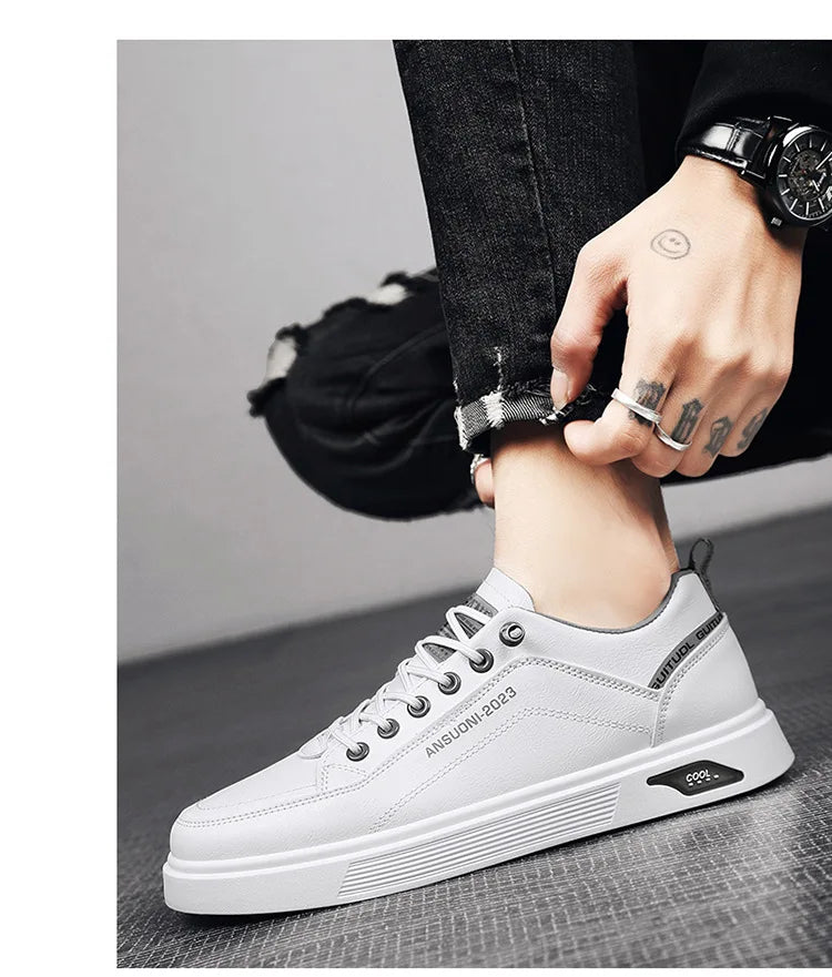 Men's Casual Walking Shoes Lightweight Flat Round Toe Trendy Lace-up New Sporty Style Four-season Color-blocked Board Shoes