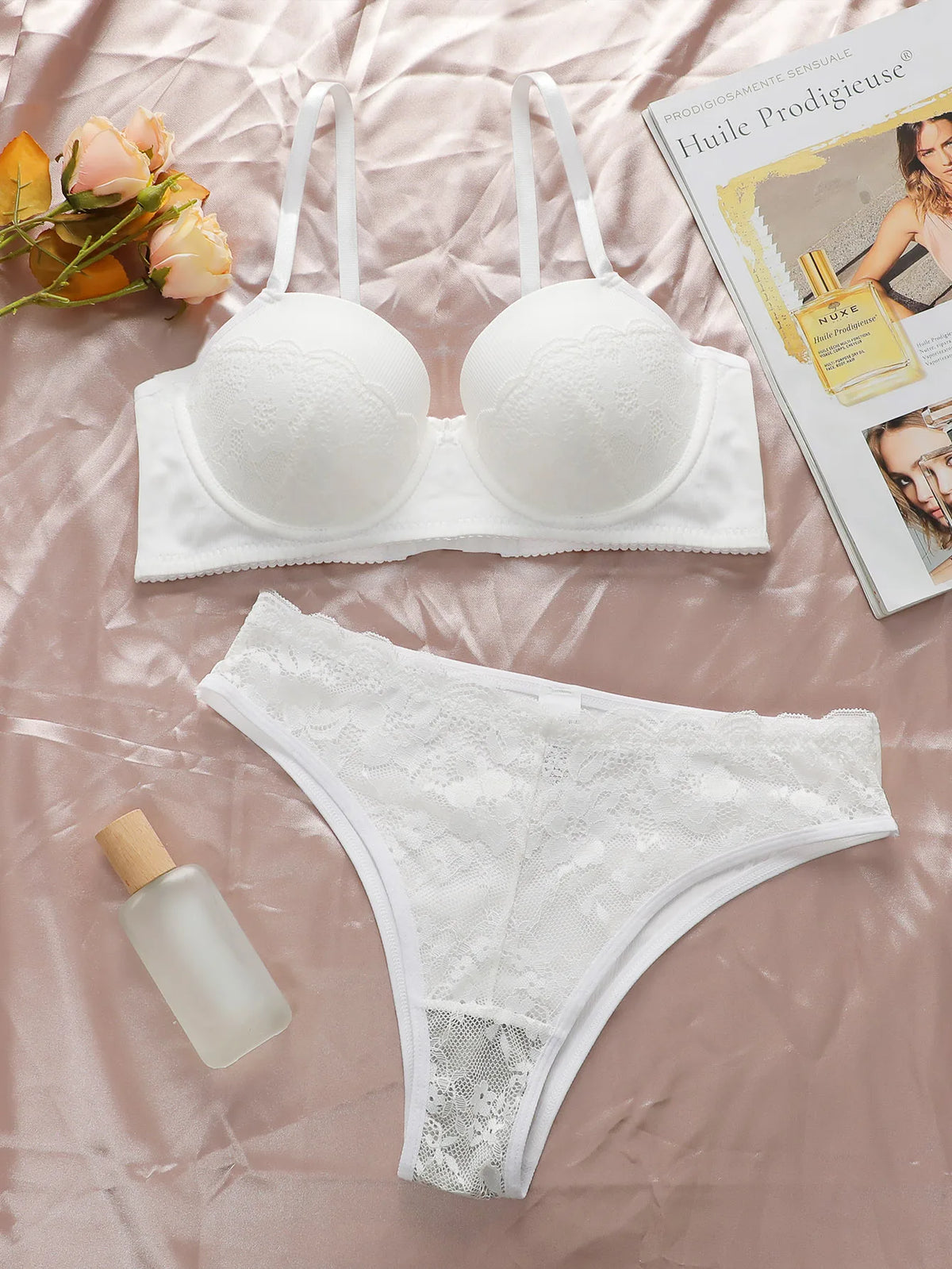 Women's Sexy Underwear Set Embroidered Lace with Steel Hoop Gather Push Up Underwear Comfortable and Easy to Clean Set J2446