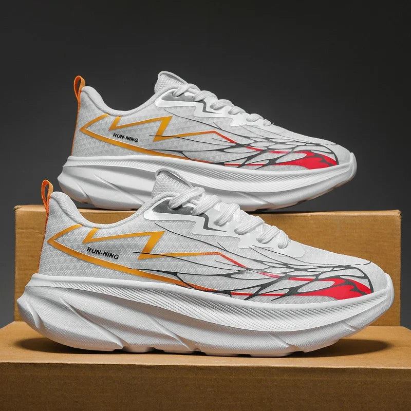 Men's Sports Shoes Thick-soled Air-cushioned Shock-absorbing Simple Lightning-shaped Line Fashionable Design Running Shoes