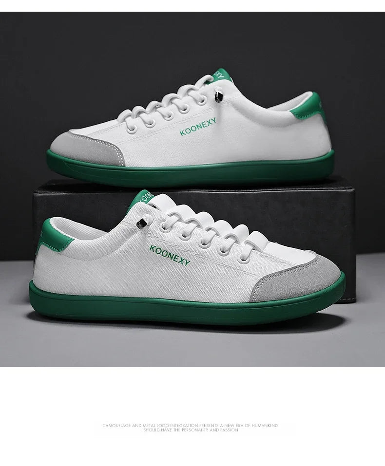 Mens Wide Toe Barefoot Shoes Unisex Canvse Casual Sneakers Lightweight Adjustable Slip on Walking Shoes for Male Zero Drop Flats