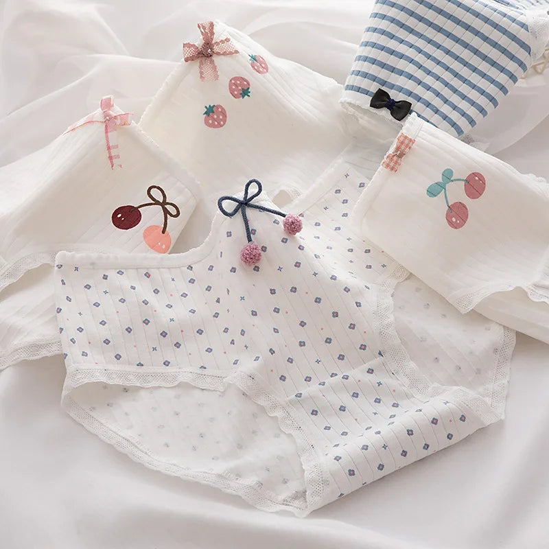5Pcs/Set Cotton Underwear For Women Female Panties Cute Love Girl's Briefs Mid Waist Seamless Breathable Underpants Lingerie