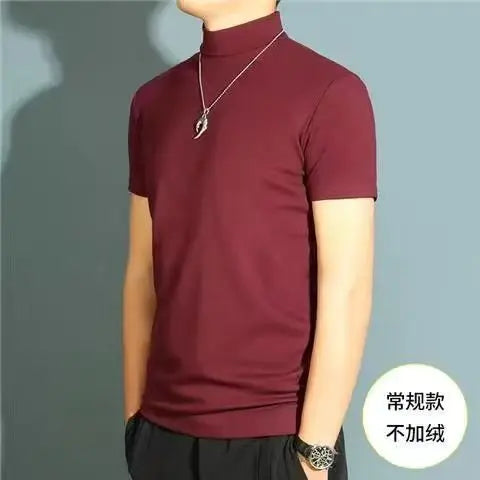 Men's Modal High Neck Short Sleeve T-Shirt Bottoming Shirt Silk Model Golf Wear Luxury Clothing Men's T-Shirt Bottoming Shirt
