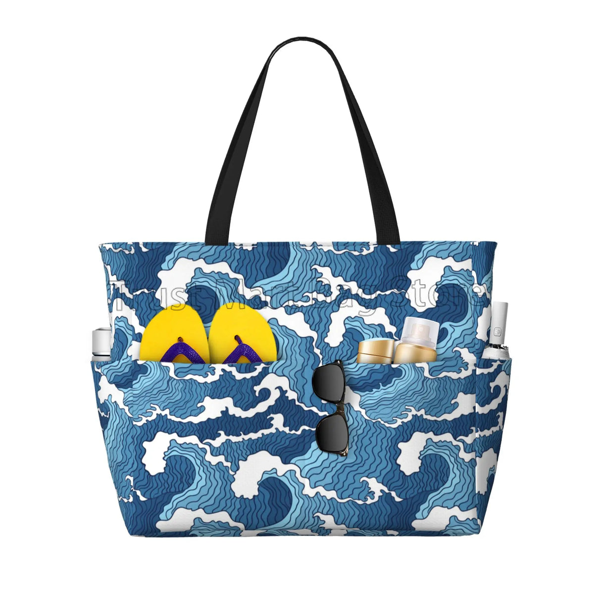 Strandtaschen mit Meereswellenmuster für Damen, wasserdicht, sandabweisend, große Pooltasche, stylische Strandtasche mit Reißverschluss für Fitnessstudio, Reisen, Shopping, Schule