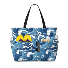 Strandtaschen mit Meereswellenmuster für Damen, wasserdicht, sandabweisend, große Pooltasche, stylische Strandtasche mit Reißverschluss für Fitnessstudio, Reisen, Shopping, Schule