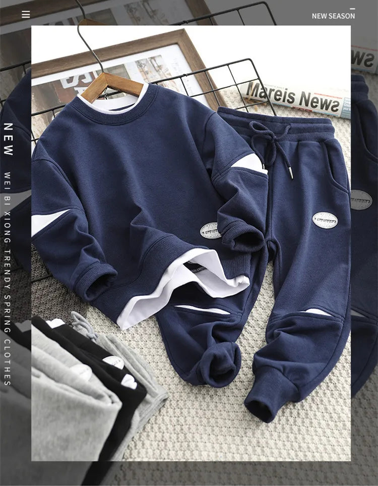 Boys Suit Sweatshirts +Pants Cotton 2Pcs/Sets 2022 Solid Spring Autumn Sports Sets Teenagers Tracksuit Children Clothing