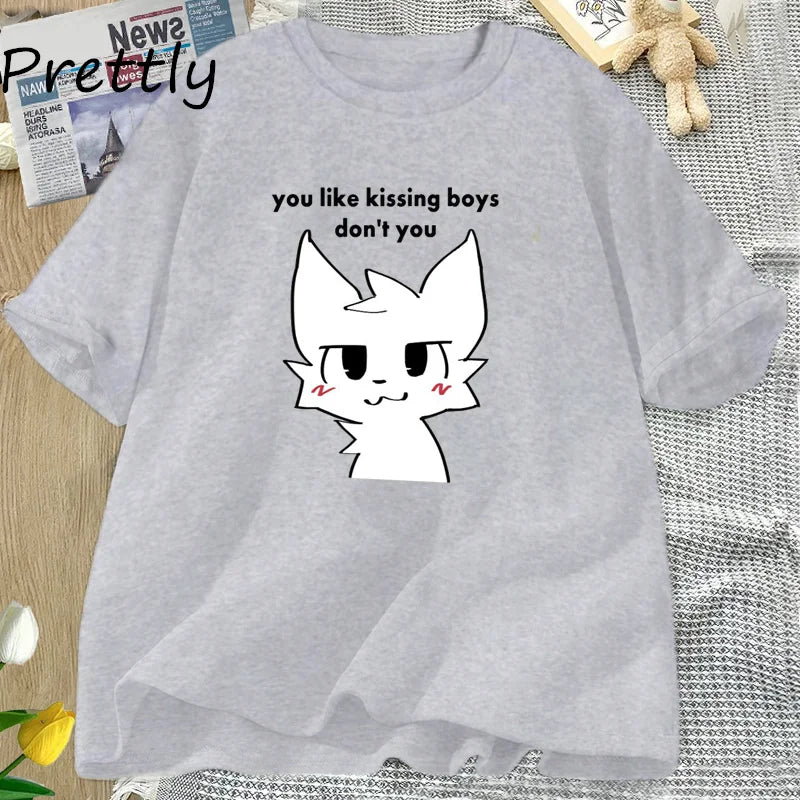 Boykisser Funny Furry Meme Graphic T Shirts Cotton Bisexual LGBTQ Pride T-shirt Csaual Kissing Boys Tee Shirt Clothing