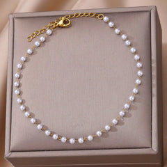 Boho Anklets for Women Summer Beach Accessories Stainless Steel Imitation Pearl Chain Anklet Gold Color Leg Bracelets Bodychain