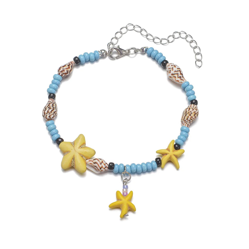 Boho Starfish Conch Beaded Anklets For Women Chains Adjustable Ankle Bracelet Beach Seasides Jewelry Summer Vacation Accessories