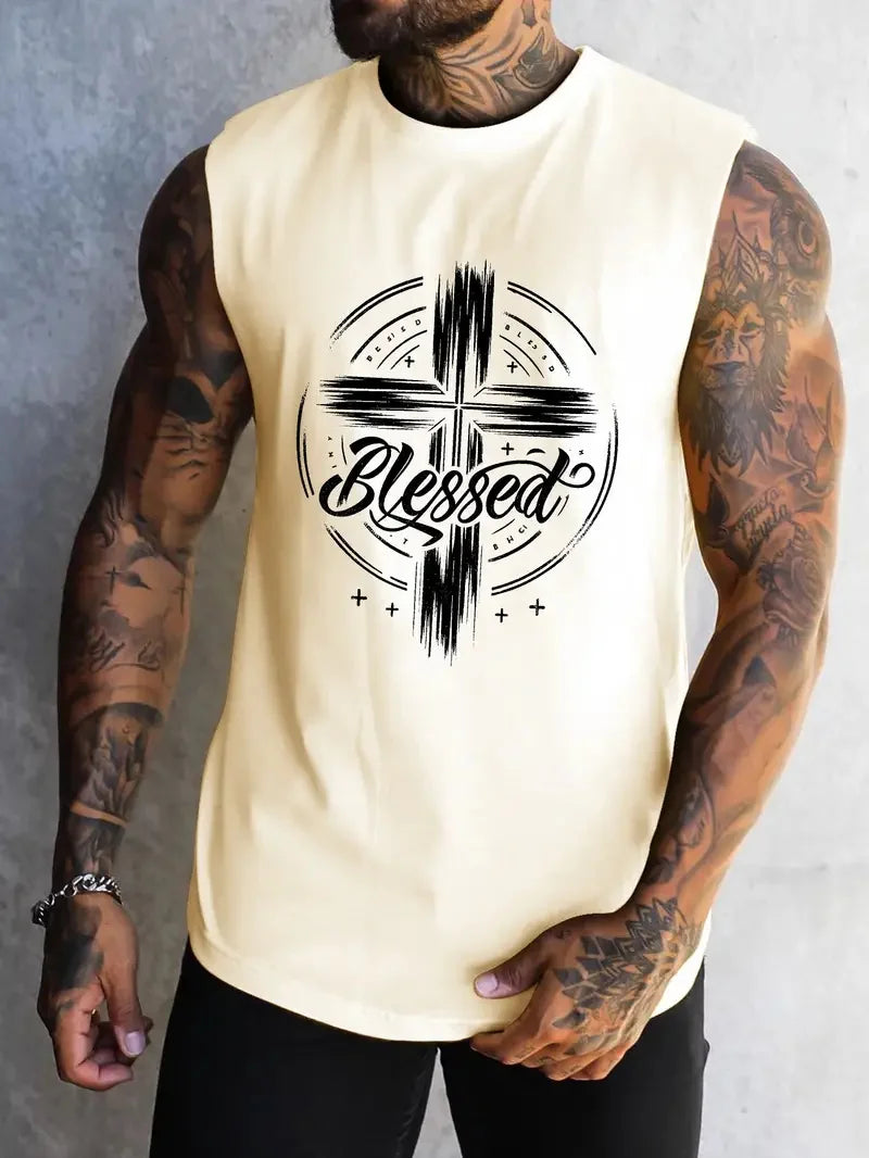 Summer Men's Simple American Flag Printed Sleeveless Round Neck Vest Daily Sports Fitness Fashion Sleeveless Clothing S-5XL