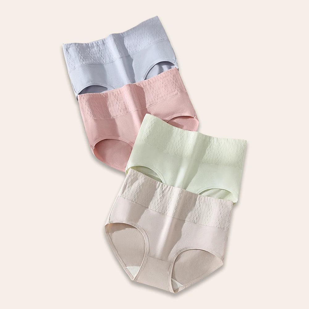 4Pcs Womens Cotton Underwear High Waist Seamless Breathable Antibacterial Soft Comfortable Full Coverage Panties