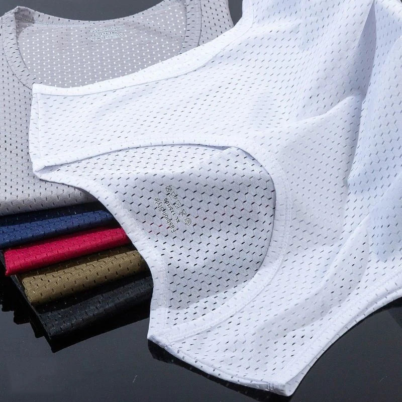 Men's Ice Silk Mesh Vest Tops Quick-drying Bodybuilding Tank Tops Breathable Sleeveless T-Shirt Summer Cool Vest Muscle Singlets