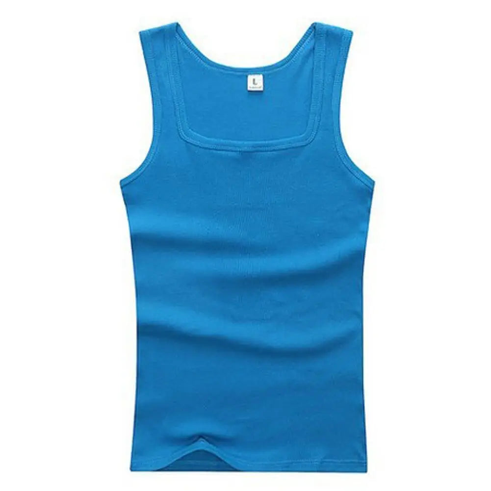 Unisex Solid Square Neck Ribbed Tank Top Lovers Sleeveless T Shirt Classic White Black Elastic Vest Women Men Sport Gym Tank Top
