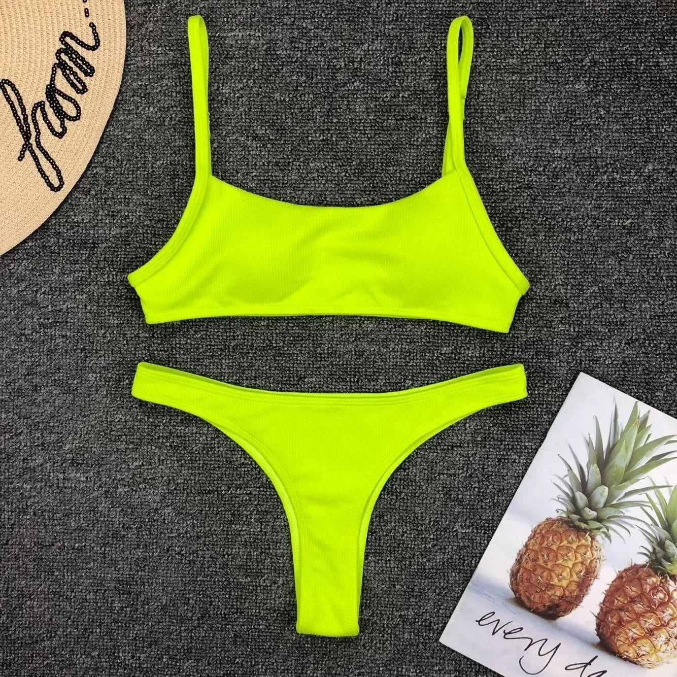 Neon Hot Pink Micro Bikini Push Up Swimsuit Women Padded Summer Beach Wear Bathing Suit Mujer Thong Swimwear Biquini Brazilian