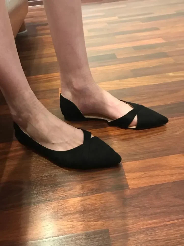Women Flats Pink Black Pure Color Plus Small Size  35 Large 41 42 43 44 Suede Leather Pointed Toe Office Lady Flat Heel Shoes