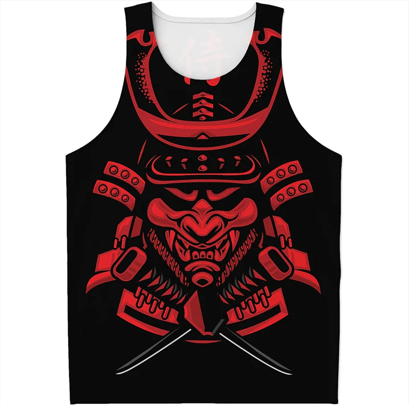 Fashion Japanese Samurai Graphic Mens Tank Tops Summer Trend Streetwear 3D Printed Sleeveless T Shirts Loose Harajuku Kids Vest