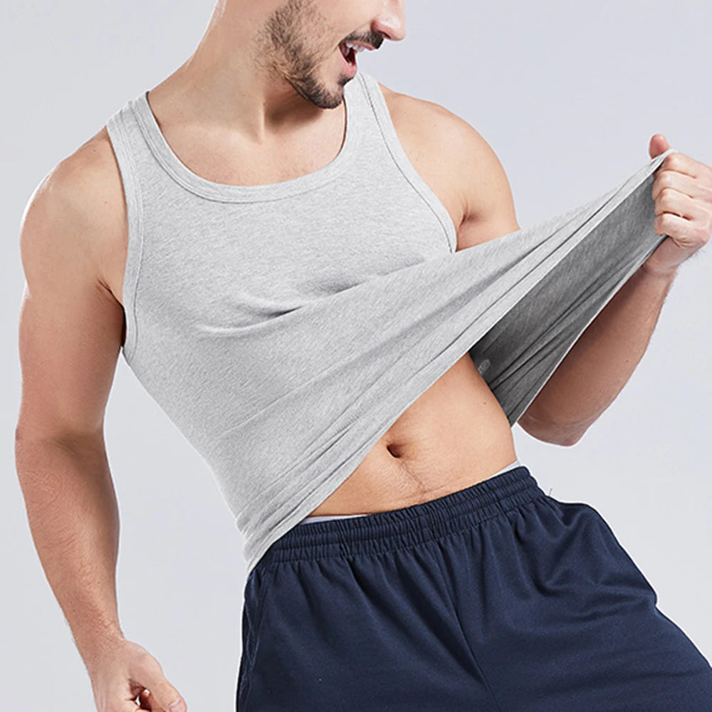 Cotton Men Sleeveless Tank Top Solid Color Gym Muscle Vest Undershirts O-neck Men's Clothing Tees Workout Vest Tops