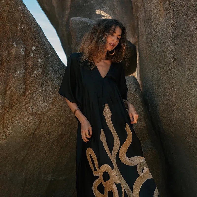 Para Praia Black Kimono 2025 Bikini Cover Ups Solid Bat Sleeve Beachwear Beach Maxi  Women Loose Cardigan Swimsuit Covers