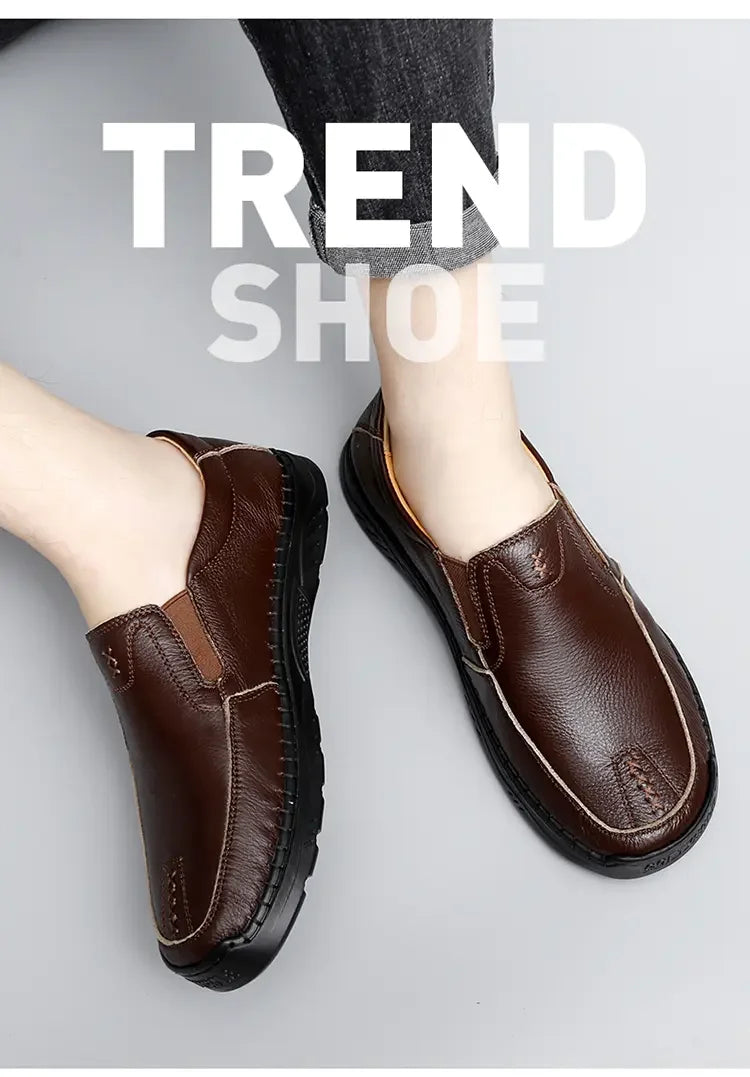 Leather Casual Sneakers for Men Handmade Shoes New Fashion Waterproof Fashion Trendy Male Driving Shoes Versatile Hiking Shoes