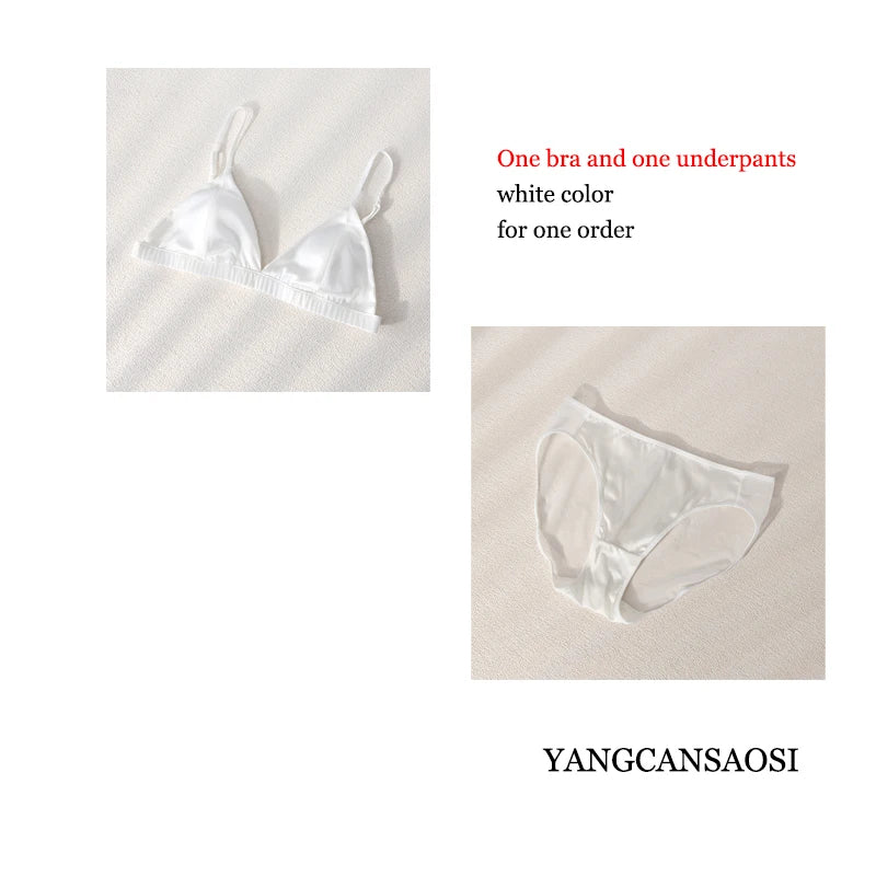 Women's Fashion and Sexy New Style Detachable Breathable Natural Mulberry Silk Underwear Set Sexy French Triangle Cup Underwear