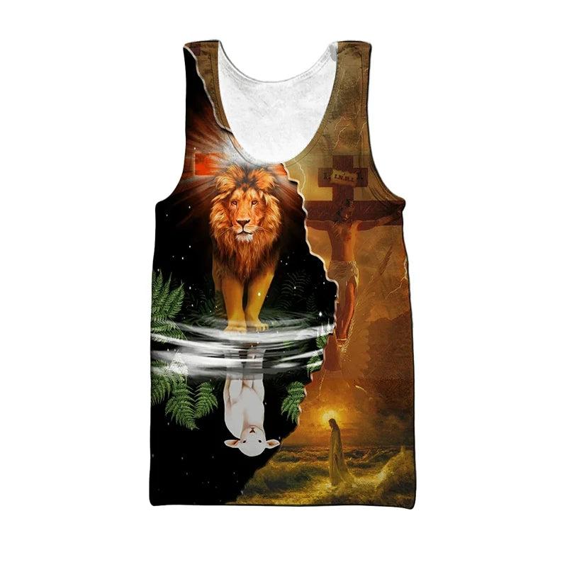 Men's Sleeveless Shirt Pattern Jesus O Neck 3D Outdoor Street Cool Design Clothing Athletic Casual Big & Tall Oversized Tank Top