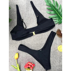 Sexy Backless Bikini Set Swimwear Women Solid Split Bathing Suit Bikini Push Up Summer 2025 New Beach Vacation Two Piece Sets