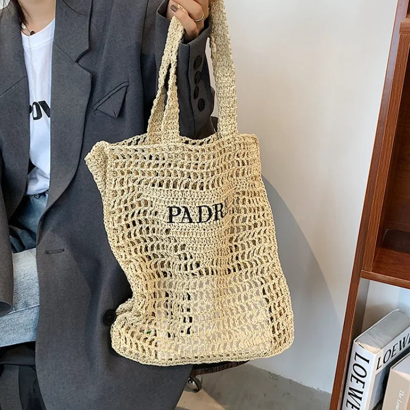 2025 Women Embroidered Straw Tote Bag Large Capacity Adjustable Crossbody Beach Boho Handwoven Seagrass Vacation Shoulder Purse