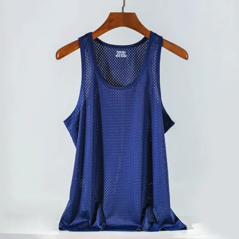 Summer Quick-Drying Man Sleeveless Shirt Breathable Ice Silk Gym T-shirts Sport Gym Gym Clothing Men Mesh Hole Tank Top Vest