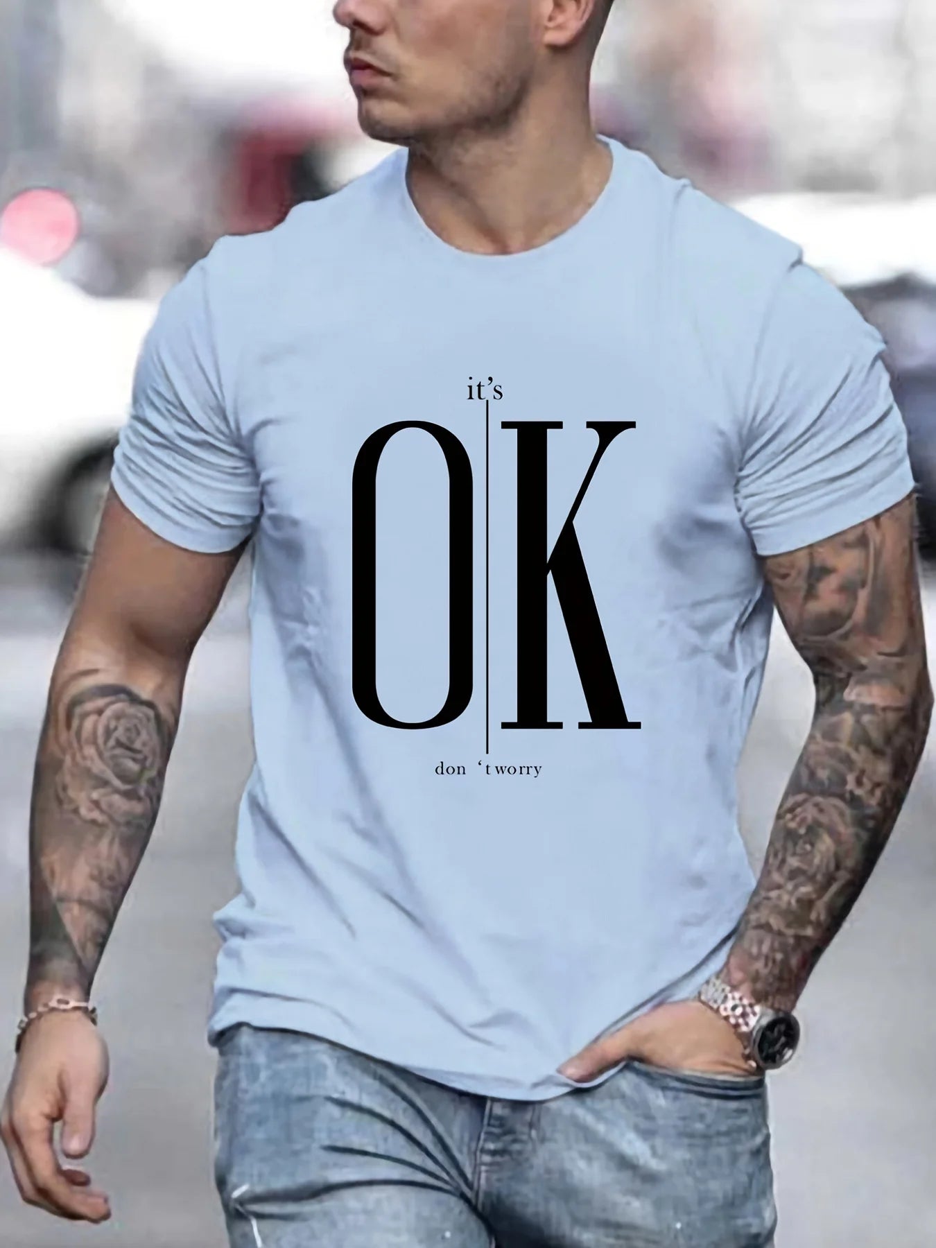 Men's Summer Loose Fit   OK Printed T-shirt Tops Cool Design Street Short Sleeve Top Tee Clothing