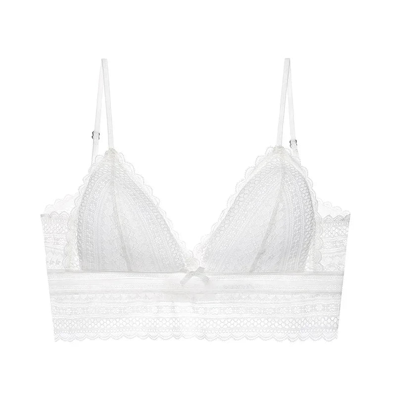 French Lace Lingerie for Women Sexy U-shaped Large Backless Thin Style Without Steel Rings Triangular Soft Cup Bra Cover