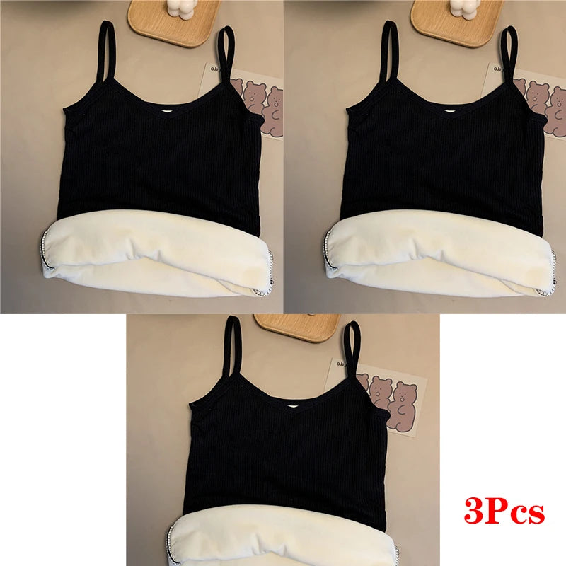 נשים חורף חם תחתונים מוצק צבע תרמי מזדמן Nightwear סקסי גמישות נשית דקה קטיפה חולצת טריקו ללא שרוולים חולצות