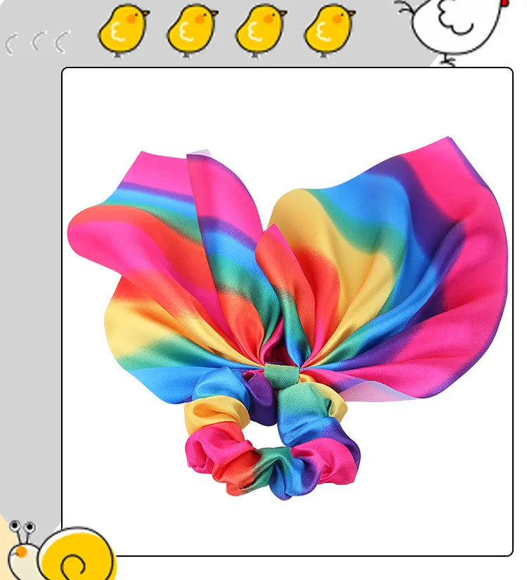 Hair Accessories with Bow Hair Ties Girls Women Elastic Hair Rubber Bands Elastic Rainbow Ribbon Hair Scrunchie Ponytail Holders