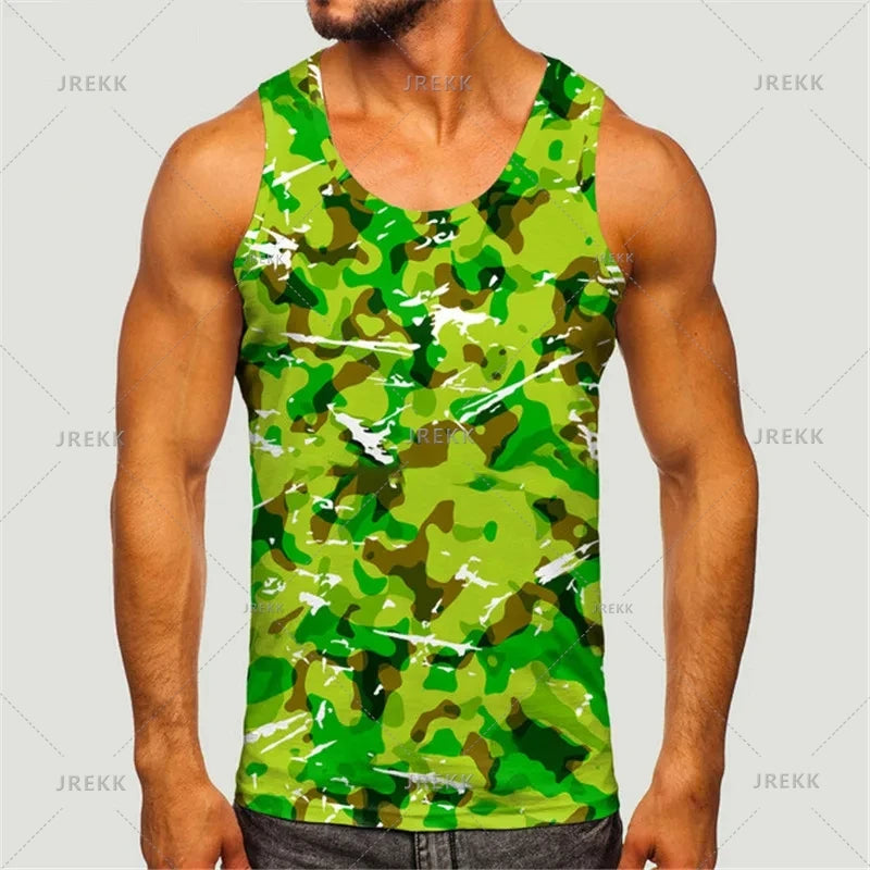 Men's Camoufiage Casual Sportwear Tees Summer Sleeveless 3D Camo Print Solider Vest Fitness Daily Oversized Male Tactic Tops