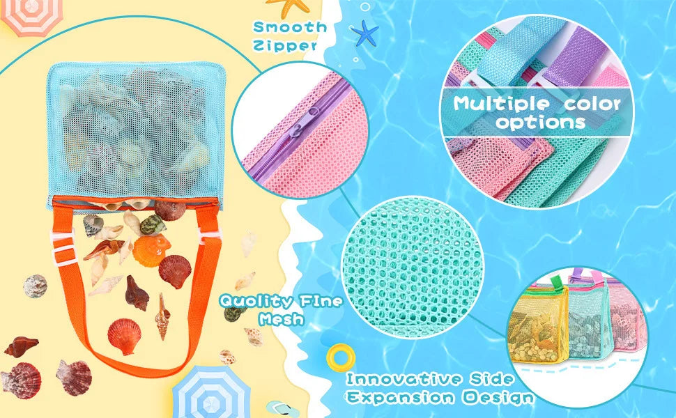 Beach Toy Mesh Bag Kids Shell Storage Bag Beach Toy Seashell Bag Mesh Pool Bag Sand Toys Swimming Accessories for Boys and Girls