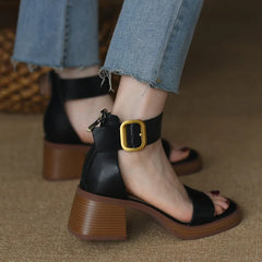 Women's Sports Shoes Beige Hardened Sole Open Toed Sandals Rear Zipper Peep Toe Retro High Heels