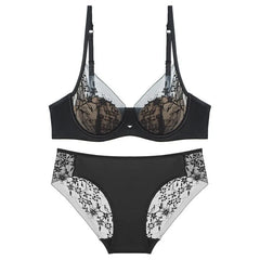 Luxuriöses Damen-Dessous-Set: Sexy Unterwäsche mit Spitzenstickerei, französischer Push-up-BH mit dünnen Cups, atmungsaktives Sommer-Mesh-Dessous-Set