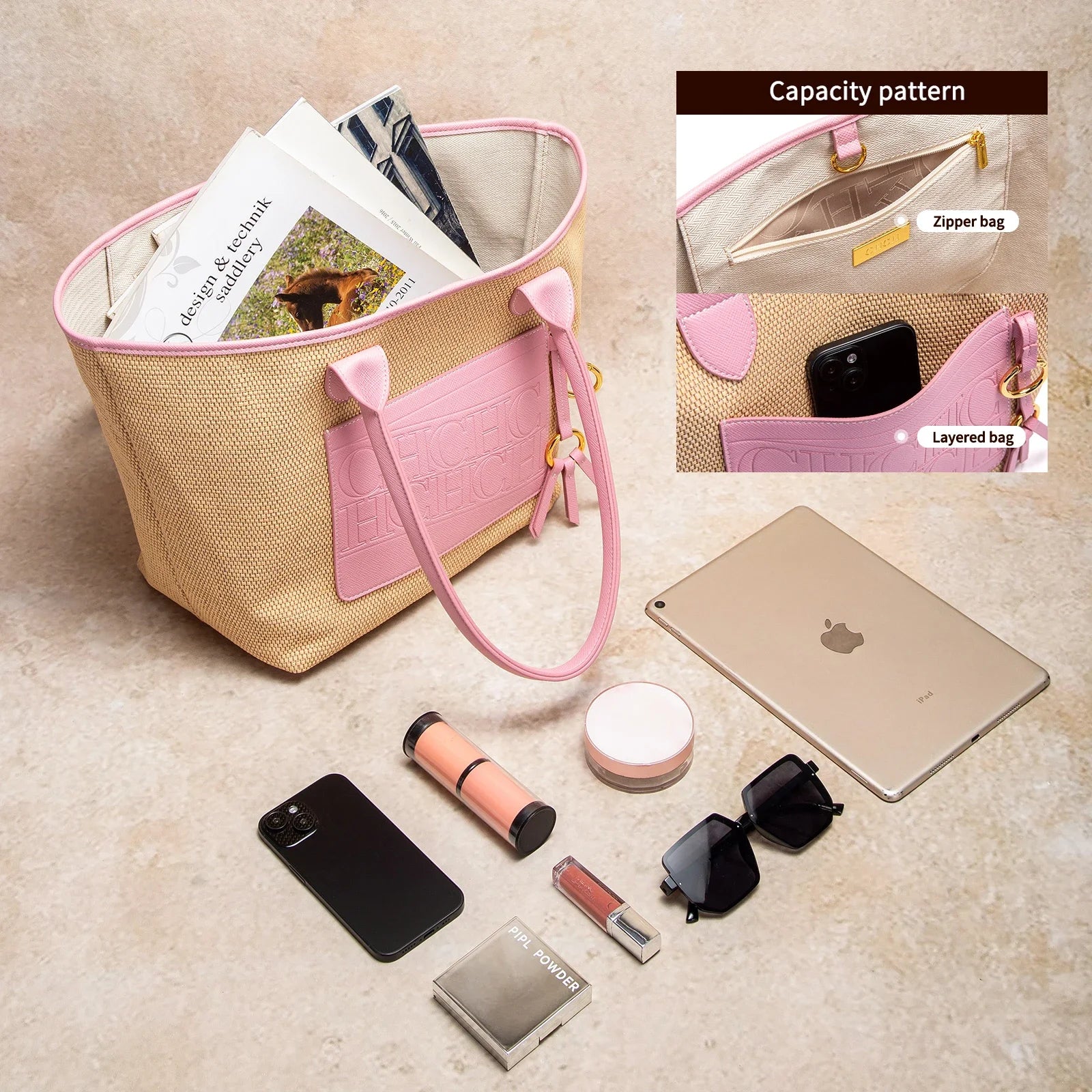 Beach Vacation Women's Tote Bag 2025 New Summer PP Grass Weaving Splicing Design Large Capacity Handbag