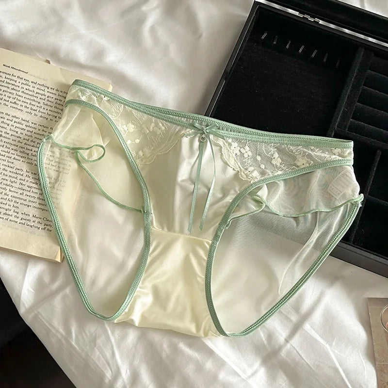 1/5pcs Women Ruffle Edge Sexy Lace Satin Transparent Underwear Thin Breathable High Elasticity Low Waist Seamless Panties Breifs