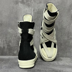 Men Women High-TOP Shoes Casual Canvas Jumbo Lace Up Sneakers Luxury Designer Zip Hip Hop Autumn Flats Black Boots