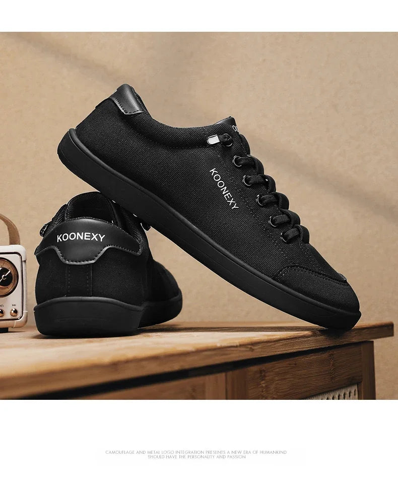 Mens Wide Toe Barefoot Shoes Unisex Canvse Casual Sneakers Lightweight Adjustable Slip on Walking Shoes for Male Zero Drop Flats
