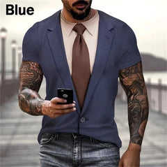 Mens Summer Fashion 3D Printed T-shirts Funny Fake Suit Cosplay Short Sleeve Casual Crew Neck Tops Tees Hombre Ropa New T Shirt