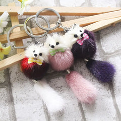 Women Decor Fur Ball Pom Accessories Bags Backpack Key Chains Key Ring Keychain Mink Fur