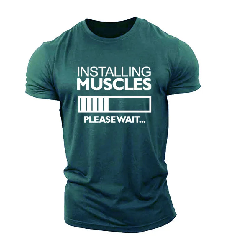 Men's Muscles Letter English Elements T-shirts Short Sleeve Summer Casual Sporty Gym Tops 3D Print O-Neck Big Size Male Tee