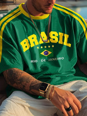 Summer Outdoor Activities and Daily WearBrazilian Style Casual Men's Short Sleeve T-Shirt 3D Printed Crew Neck Pullover Clothing
