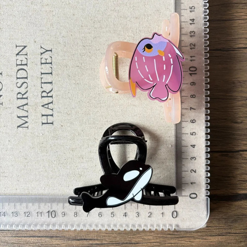 Bohemian Acetate Ocean Animal Hair Clips for Women Non-Slip Summer Beach Hair Accessories Cartoon Fish Whale Multi-Pack Gifts